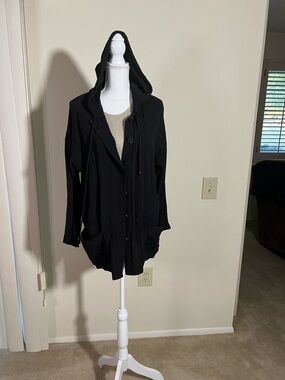 Whittall and Shon Black Hooded Button-Front Jacket